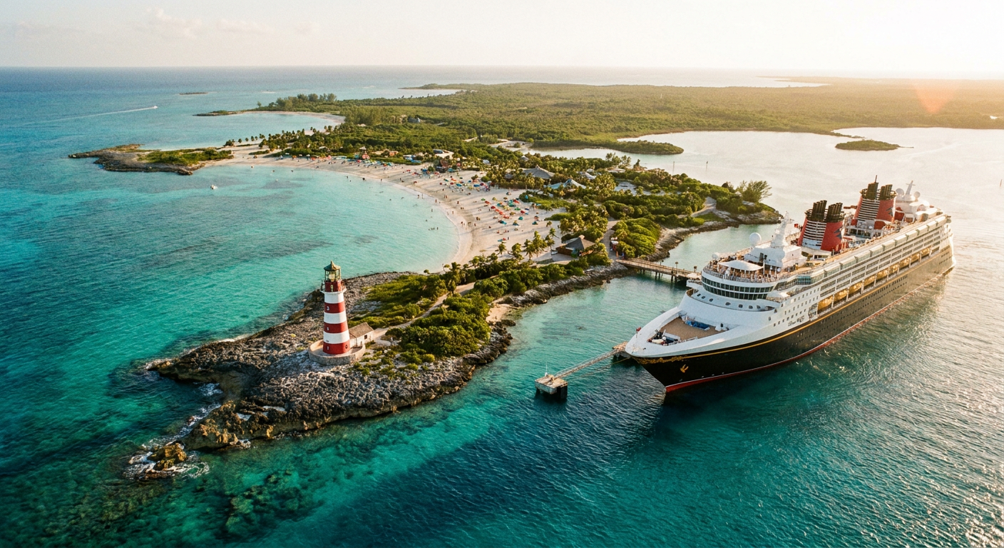 A paradisíaca Castaway Cay, ilha privada da Disney Cruise Line, um refúgio exclusivo no Caribe.
