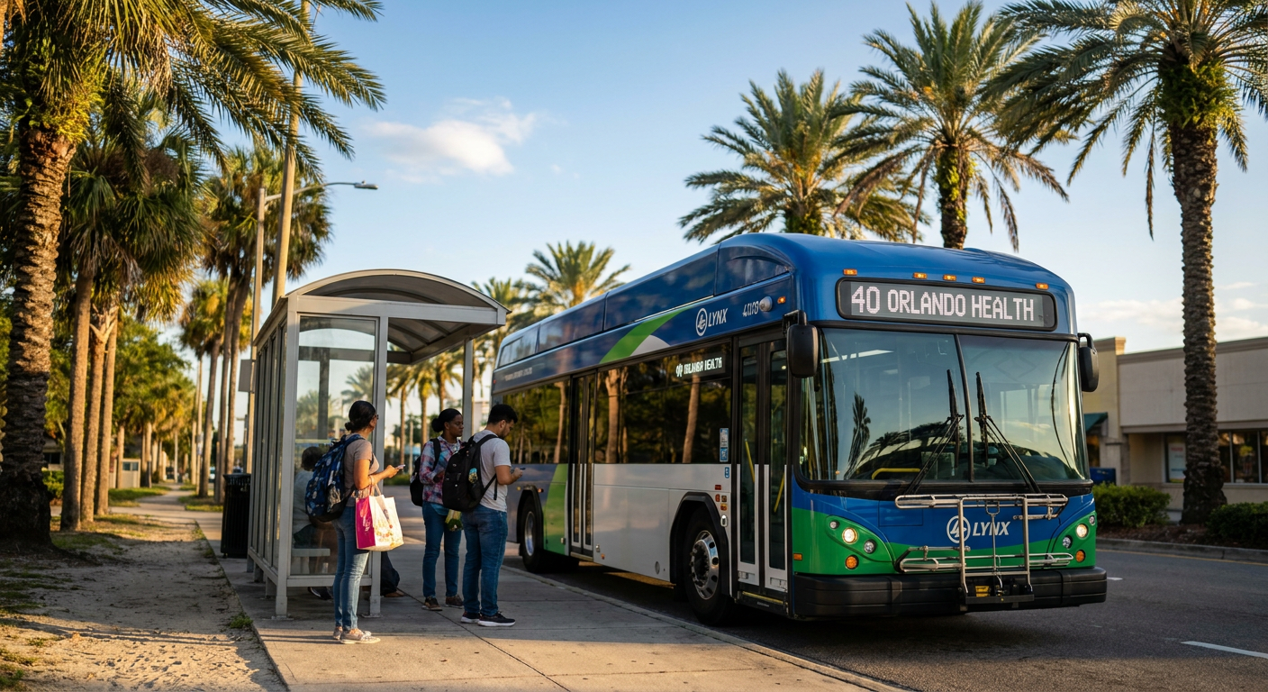 Ônibus do sistema LYNX em Orlando, uma opção econômica para se locomover.