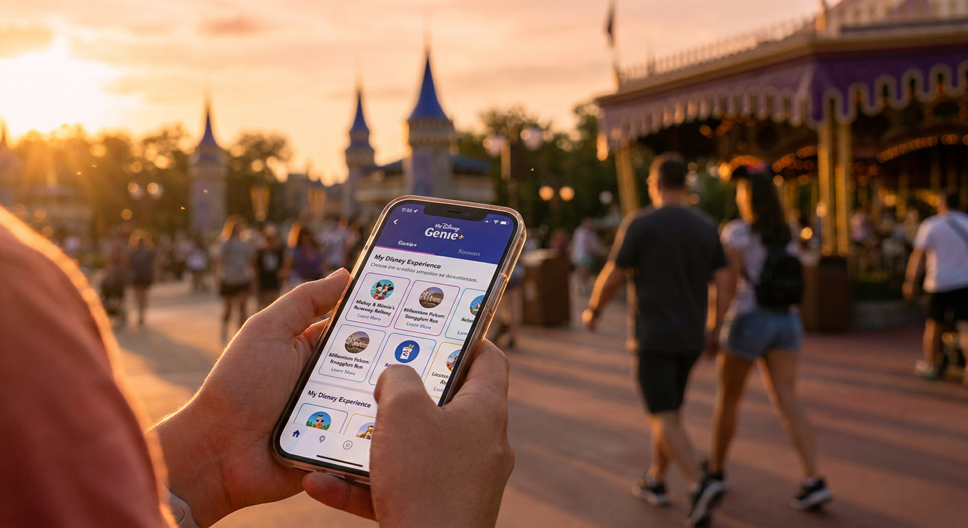 Interface do aplicativo My Disney Experience com o Genie+.
