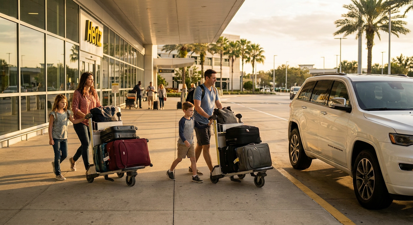 Locadoras de carros estão convenientemente localizadas dentro do Aeroporto de Orlando.