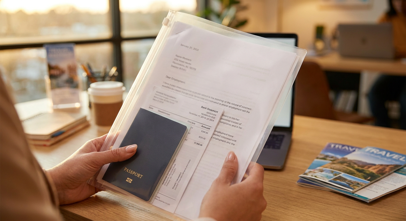 Ter todos os documentos organizados e à mão facilita muito a entrevista consular.