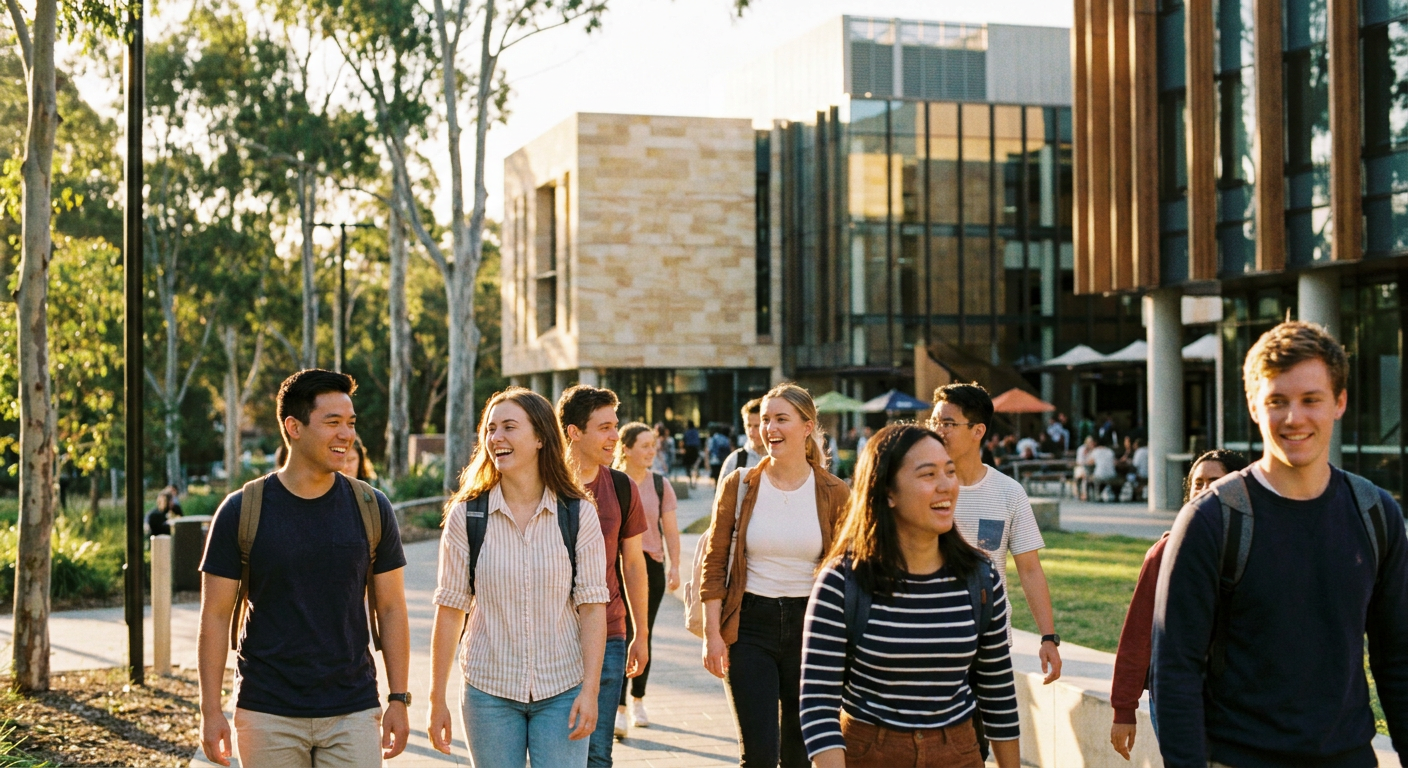 Estudantes internacionais se adaptando à vida acadêmica australiana.