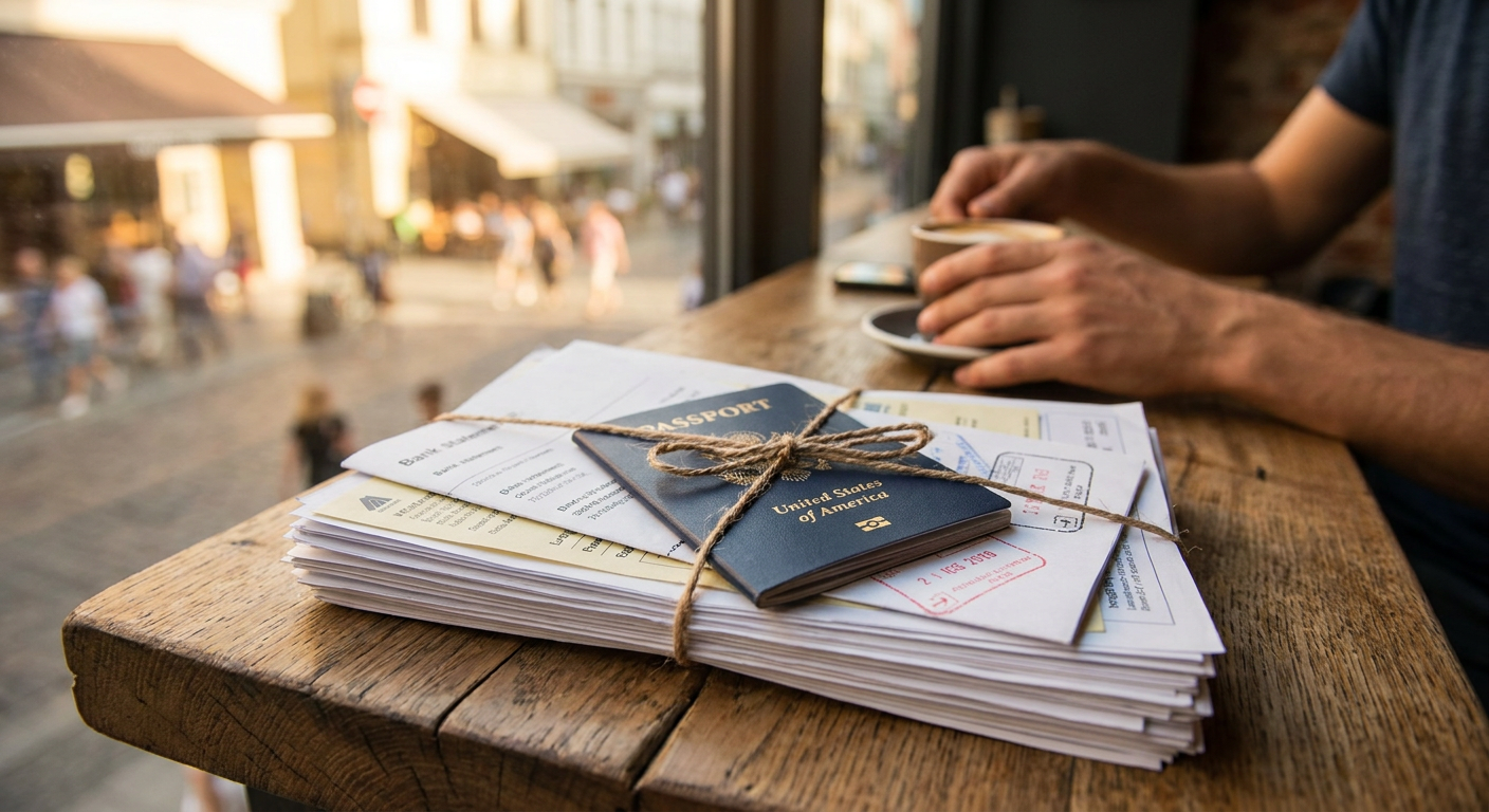 Tenha todos os seus documentos organizados e prontos para apresentar ao oficial consular.