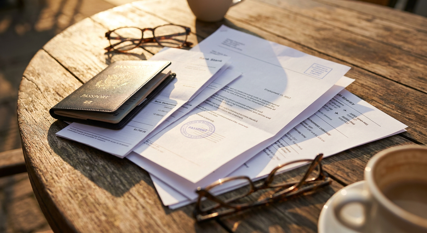 Organize seus documentos: passaporte, comprovantes financeiros e de vínculo com o Brasil.