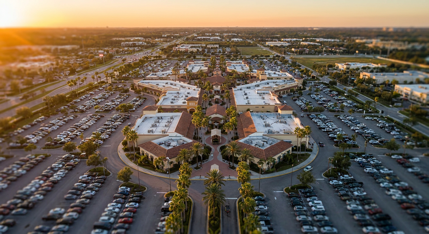 Vista aérea do Premium Outlets International Drive. Imagem ilustrativa.