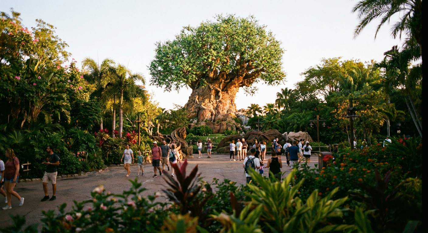 A imponente Árvore da Vida, símbolo do Animal Kingdom, exibe entalhes de centenas de animais.