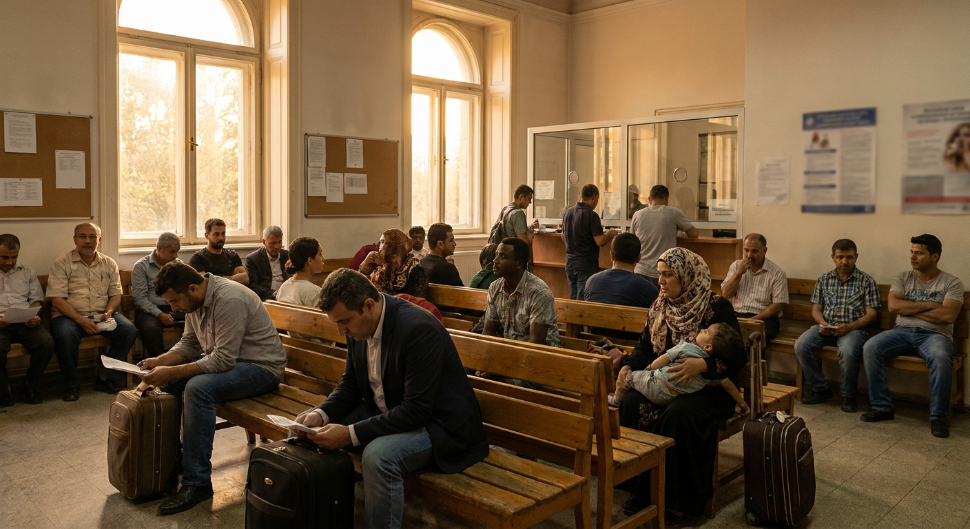 A sala de espera do consulado pode ser um ambiente tenso, mas a preparação dos documentos e da mente é fundamental.
