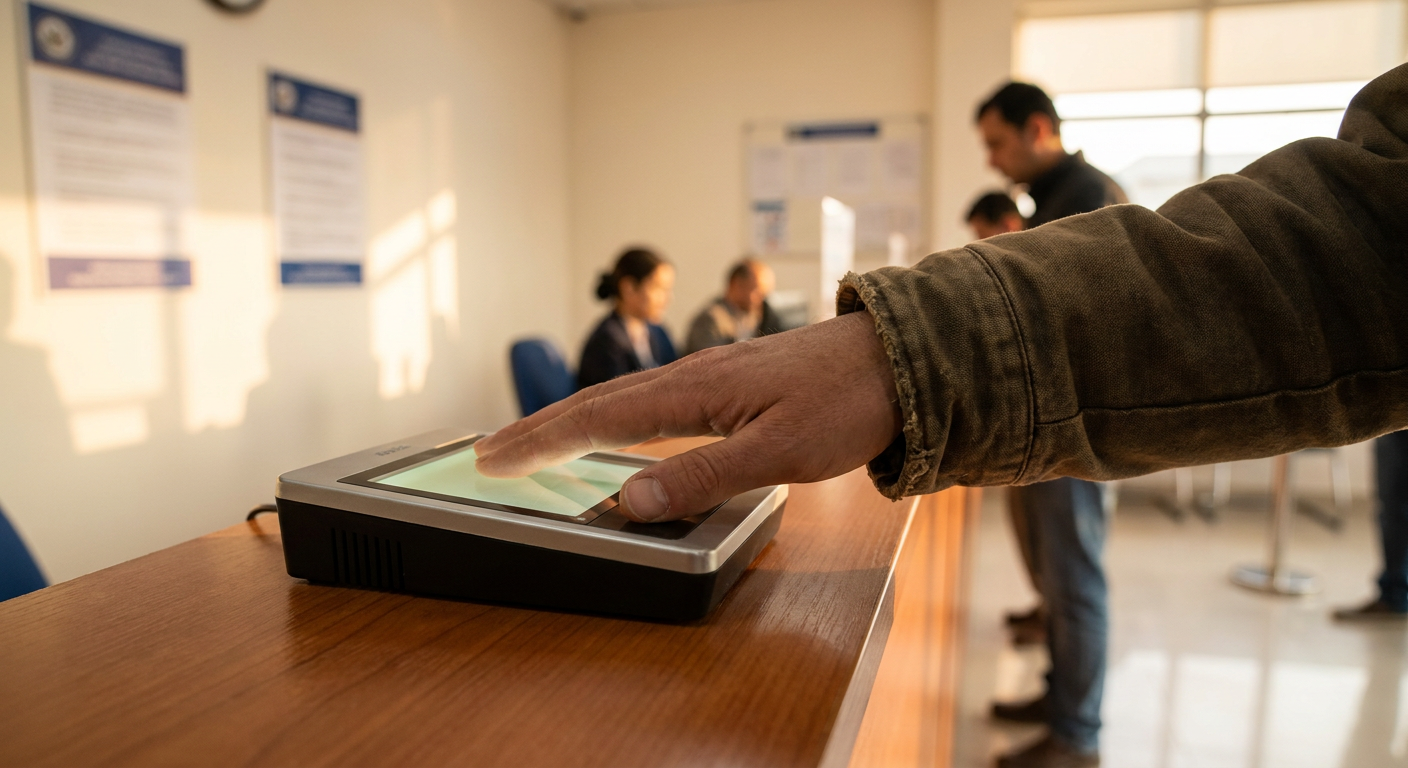 A coleta de biometria é um passo simples, mas obrigatório do processo.