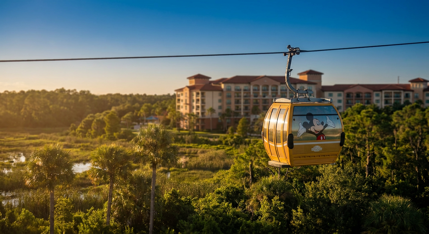 O Disney Skyliner oferece vistas deslumbrantes e transporte conveniente para vários parques e resorts.