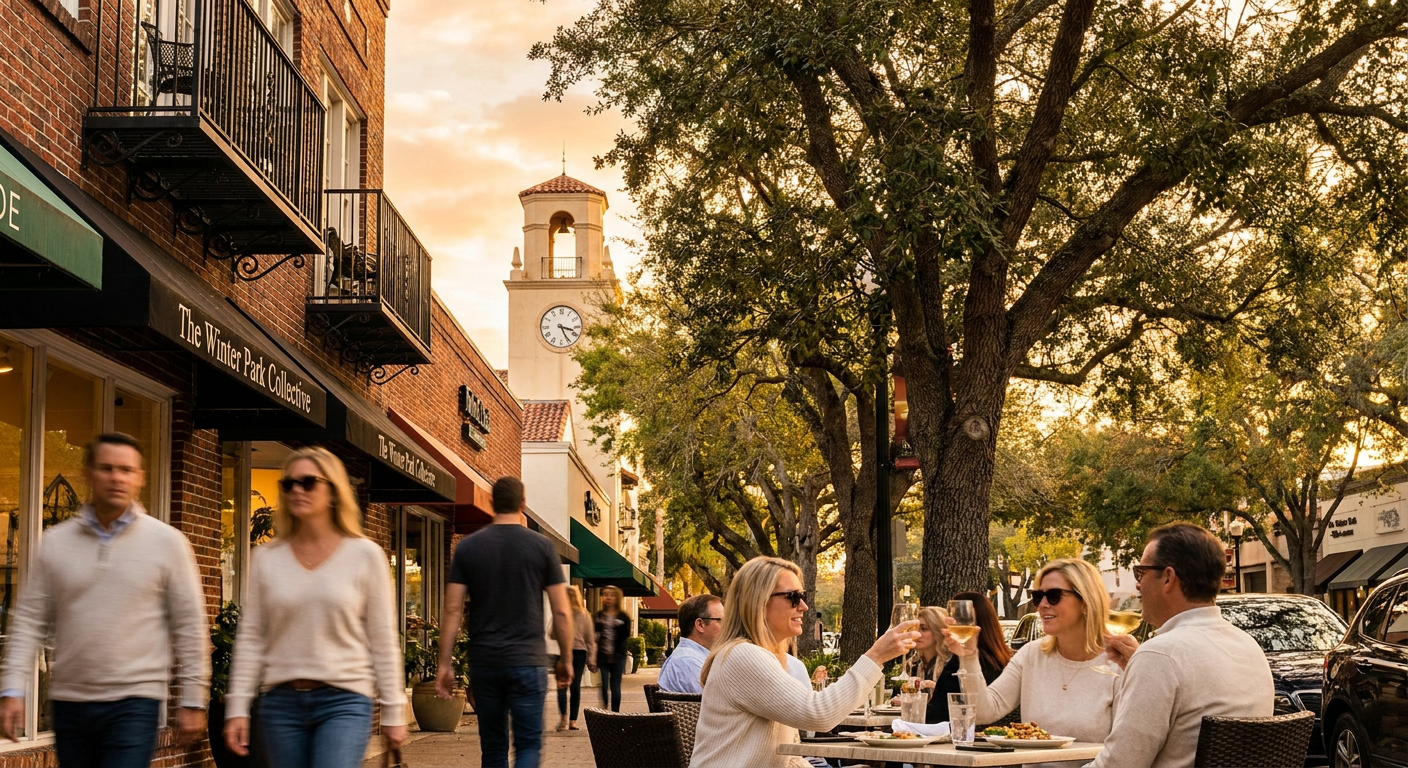 Passeando e jantando na charmosa Park Avenue em Winter Park.