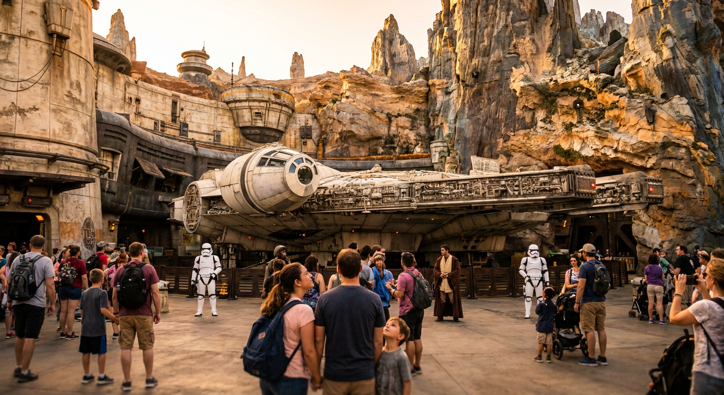 A Millennium Falcon em Star Wars: Galaxy's Edge, uma atração imperdível.