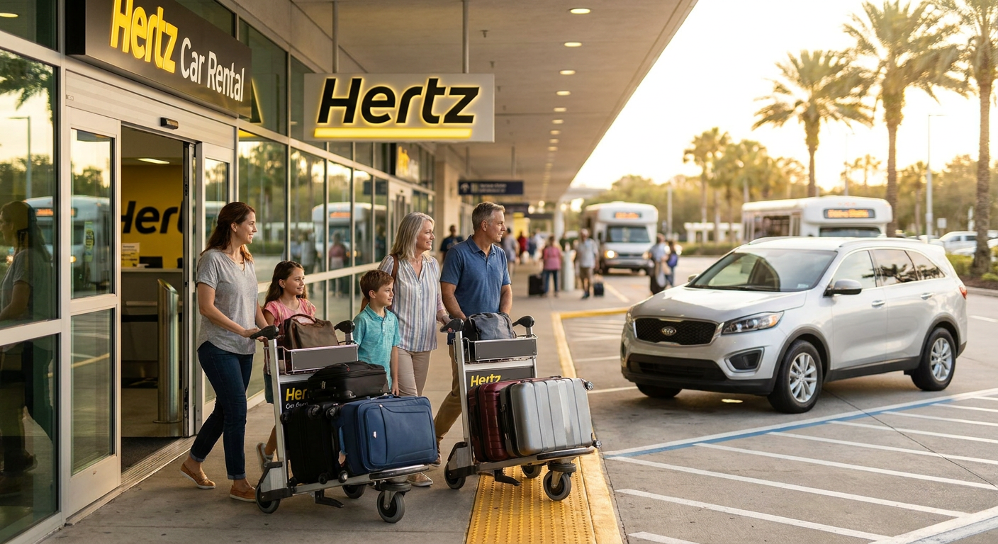 Locadoras de carros estão convenientemente localizadas dentro do Aeroporto de Orlando.