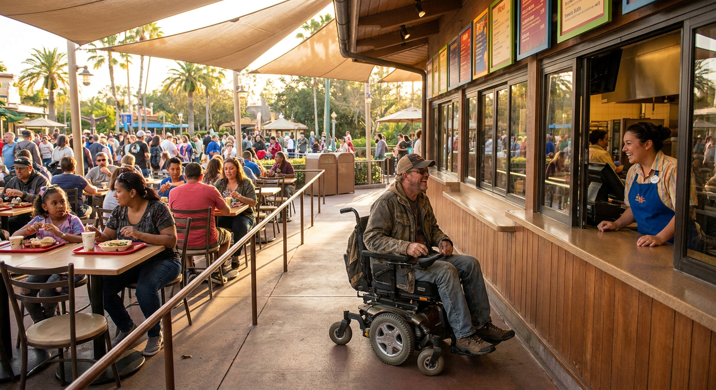 Aproveite uma refeição tranquila em um dos muitos restaurantes acessíveis dentro dos parques.