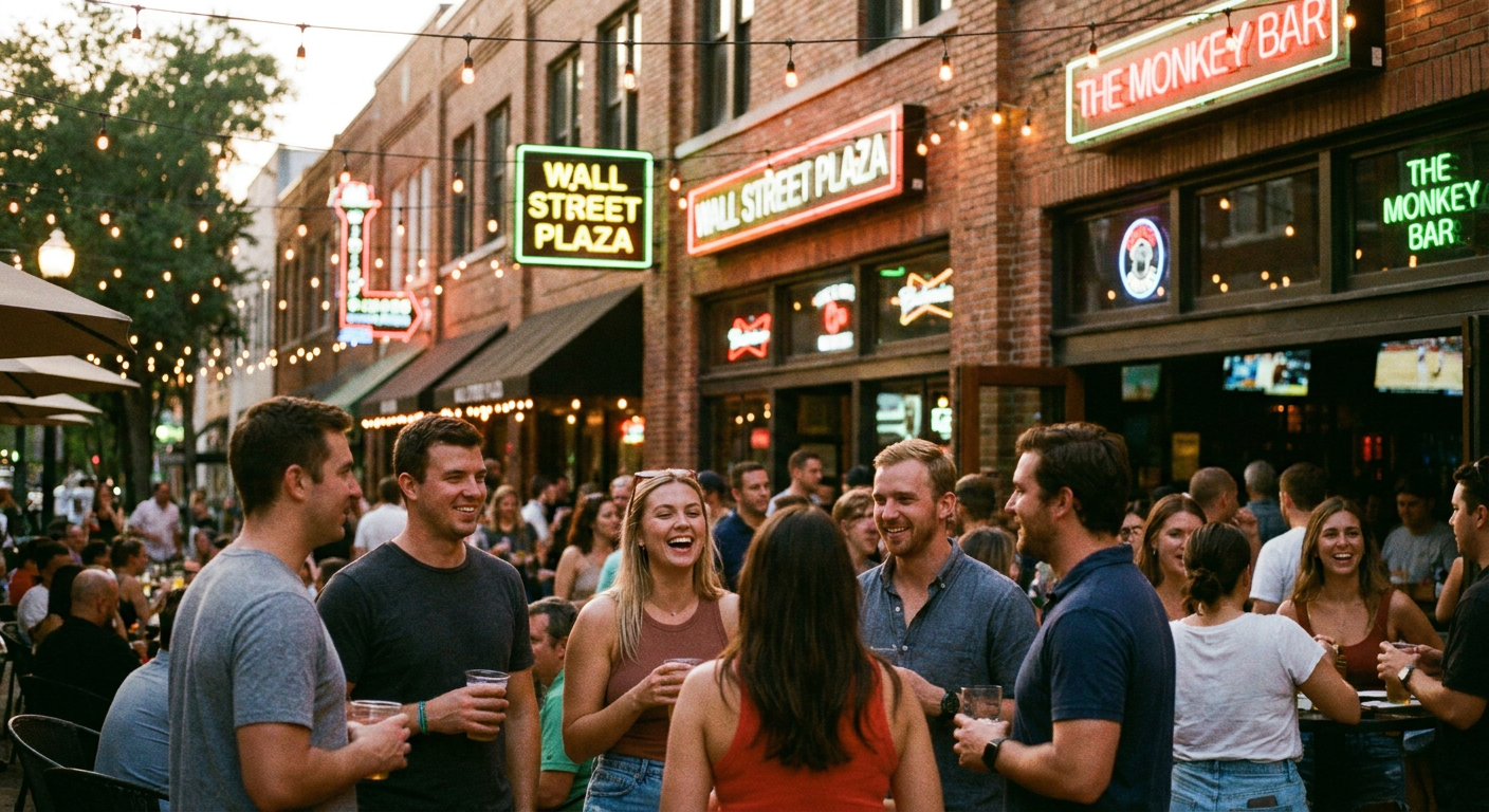 Wall Street Plaza, um popular destino para bar-hopping em Downtown Orlando.