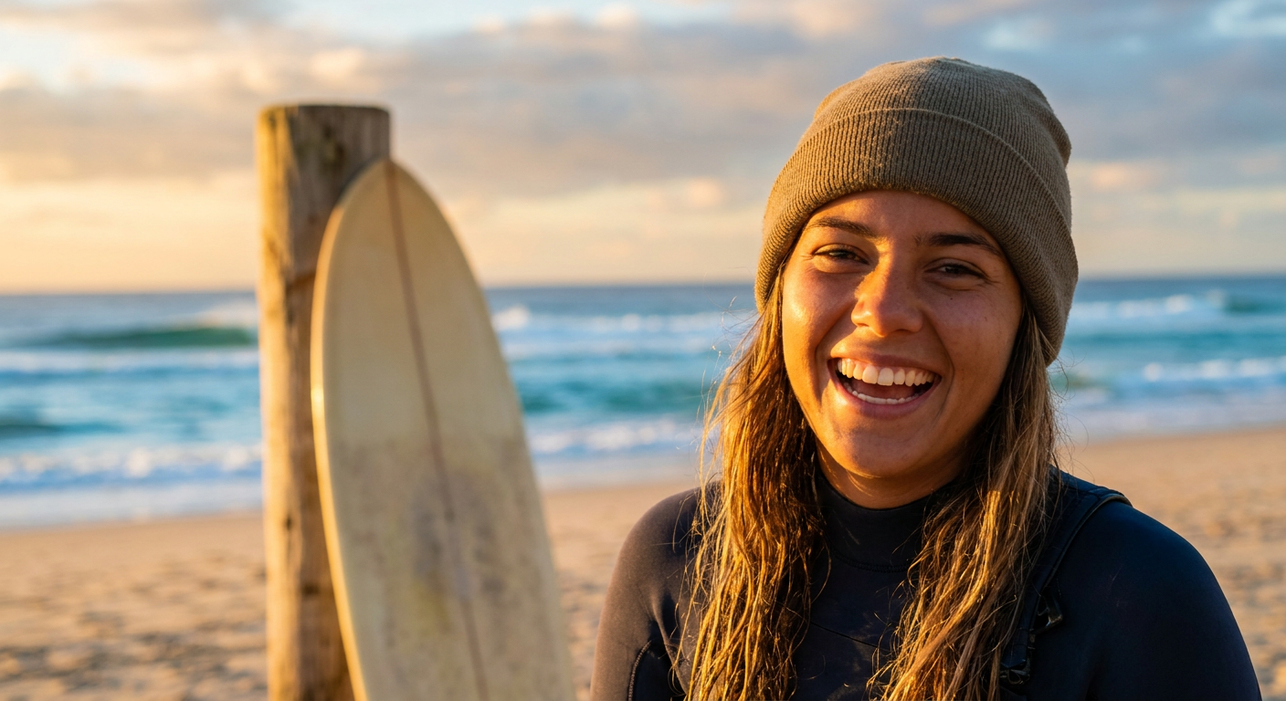 Mariana S. desfrutando do sol australiano em Gold Coast após a aprovação do seu visto.