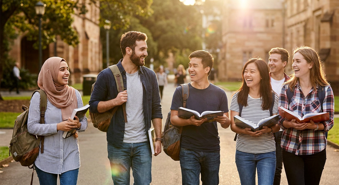 Estudantes internacionais celebram a aprovação de seus vistos, prontos para a jornada acadêmica em uma das renomadas universidades australianas.