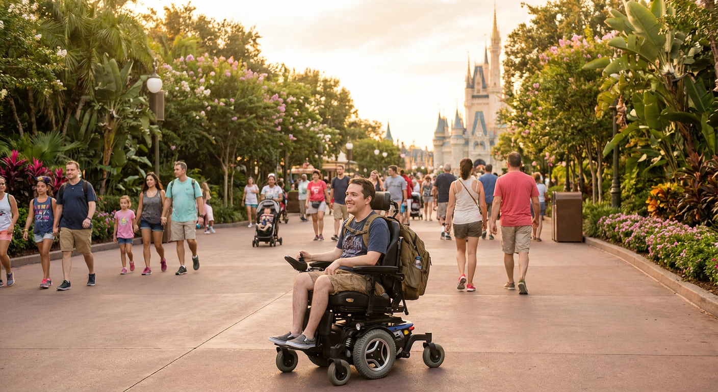 Passeios amplos e planos facilitam a locomoção de cadeirantes nos parques.