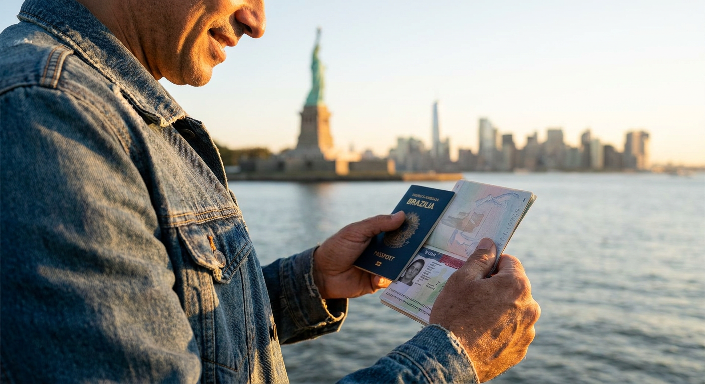 Um carimbo de visto B1/B2 típico em um passaporte, essencial para muitos brasileiros que visitam os EUA.