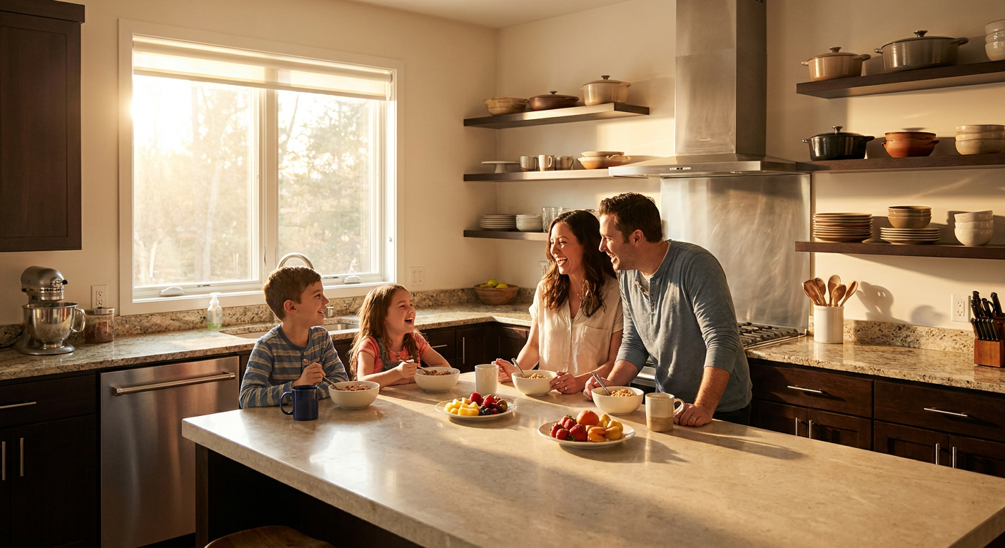 Cozinha completa em uma casa de férias em Orlando, perfeita para preparar refeições em família.