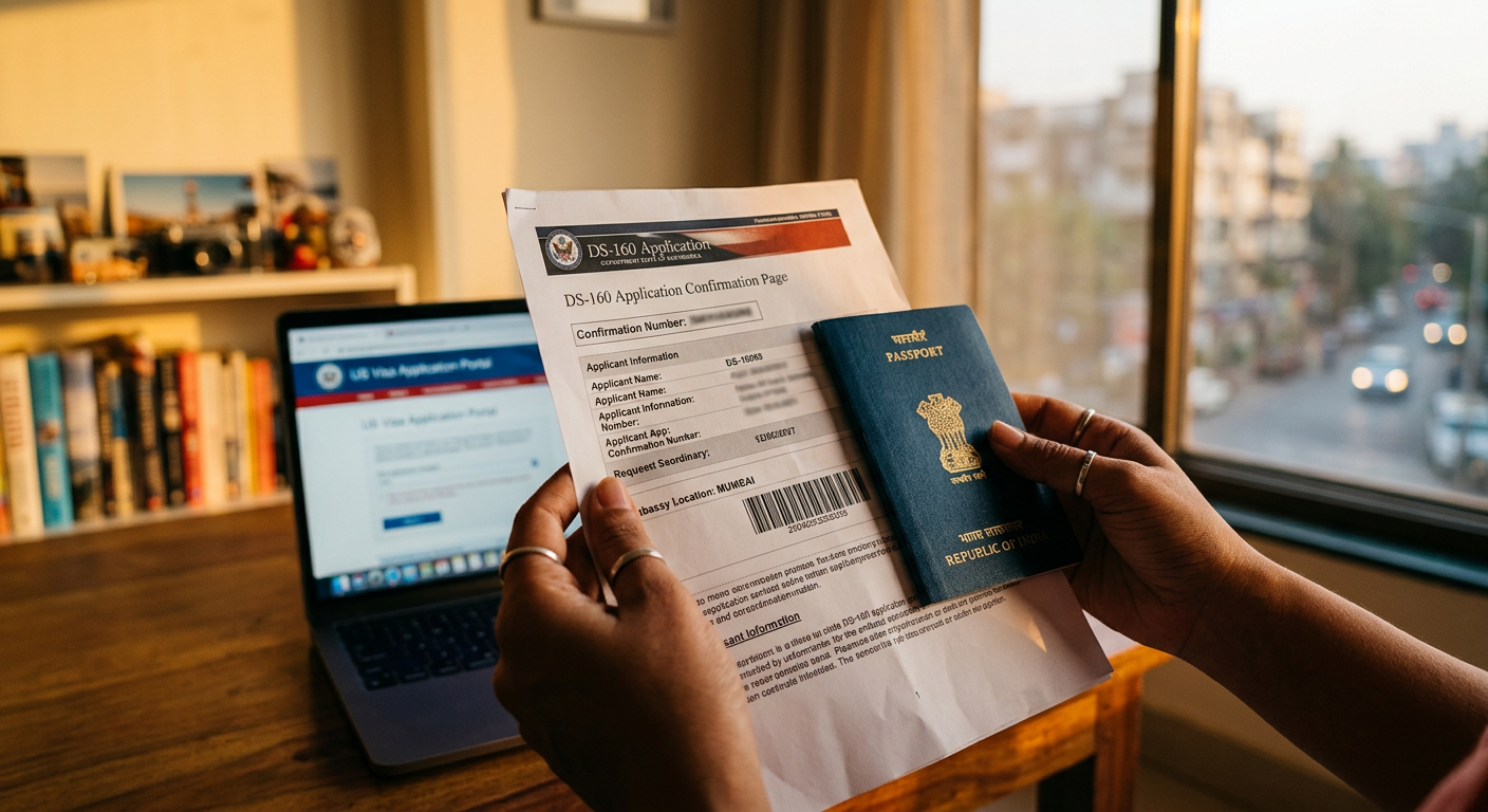 Confirmando os dados do DS-160 e o passaporte antes de prosseguir com o agendamento.