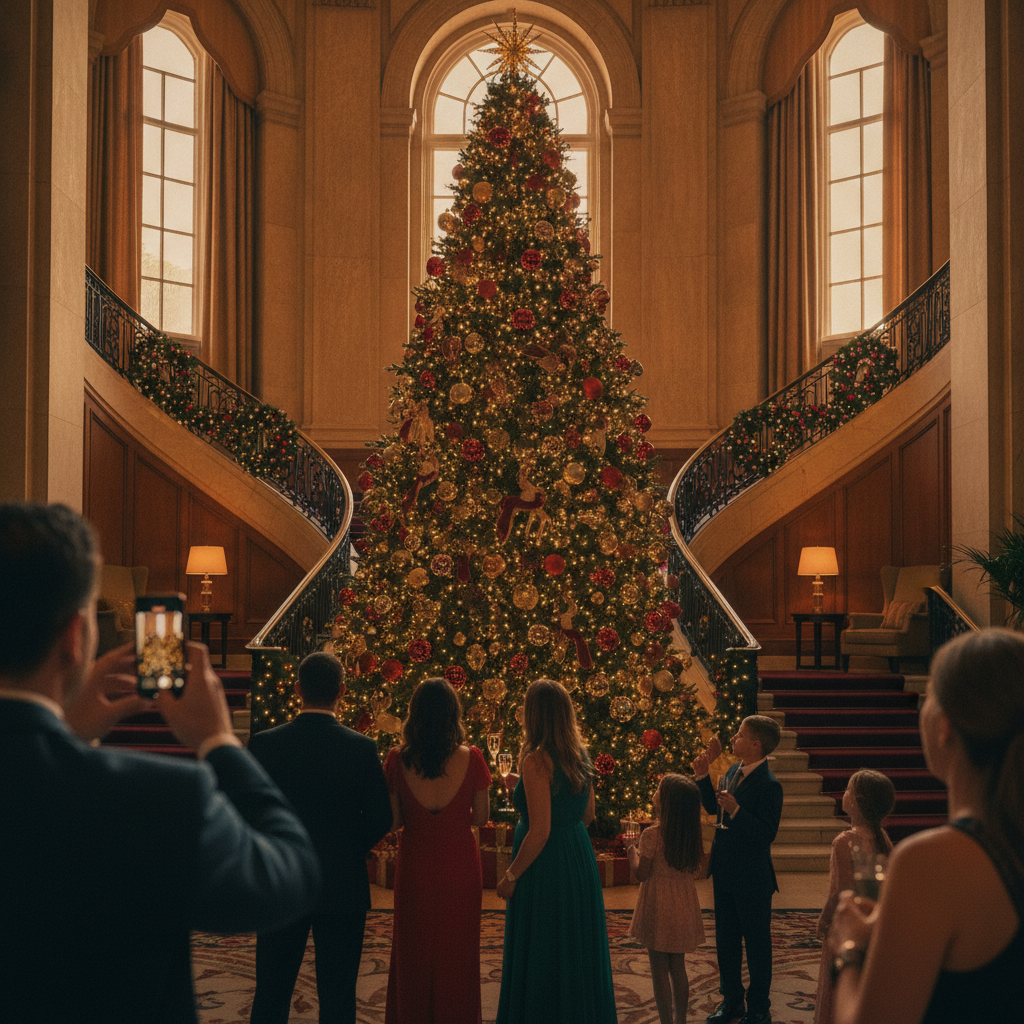 A árvore de Natal imponente no lobby de um dos hotéis temáticos da Disney, um espetáculo à parte.
