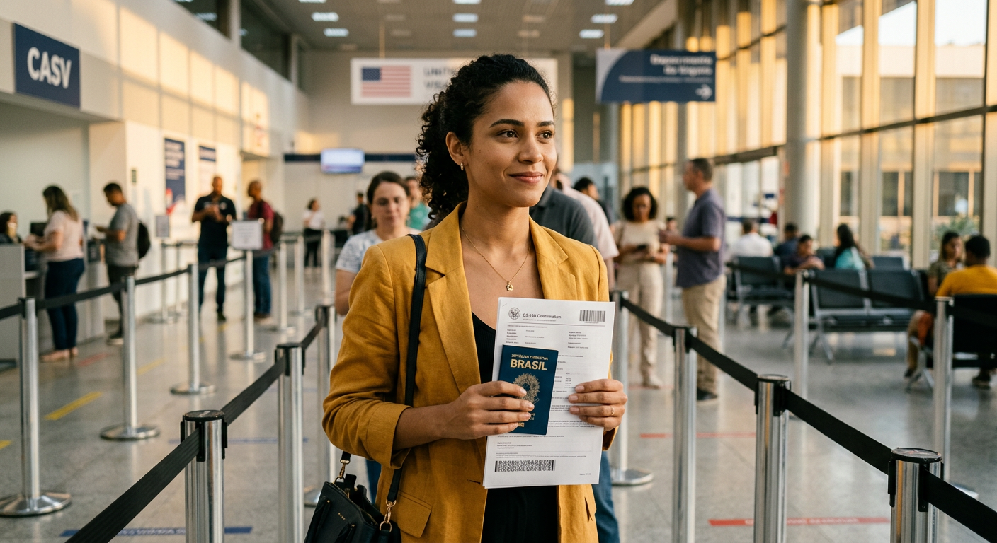 Prepare-se com antecedência para as etapas do CASV e da entrevista consular, levando todos os documentos necessários.