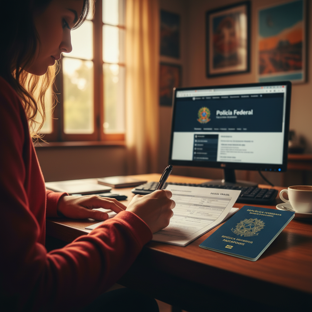 Preenchendo a GRU para o pagamento da taxa do passaporte.