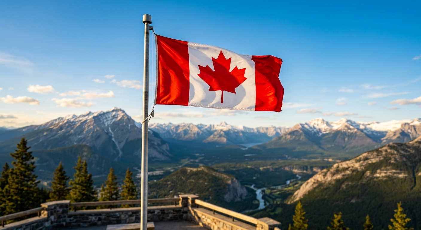 A bandeira canadense, um símbolo de boas-vindas para viajantes de todo o mundo.