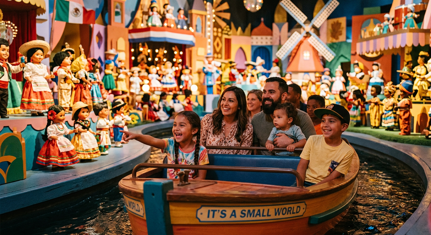 A magia atemporal de “It's a Small World” encanta gerações na Fantasyland.
