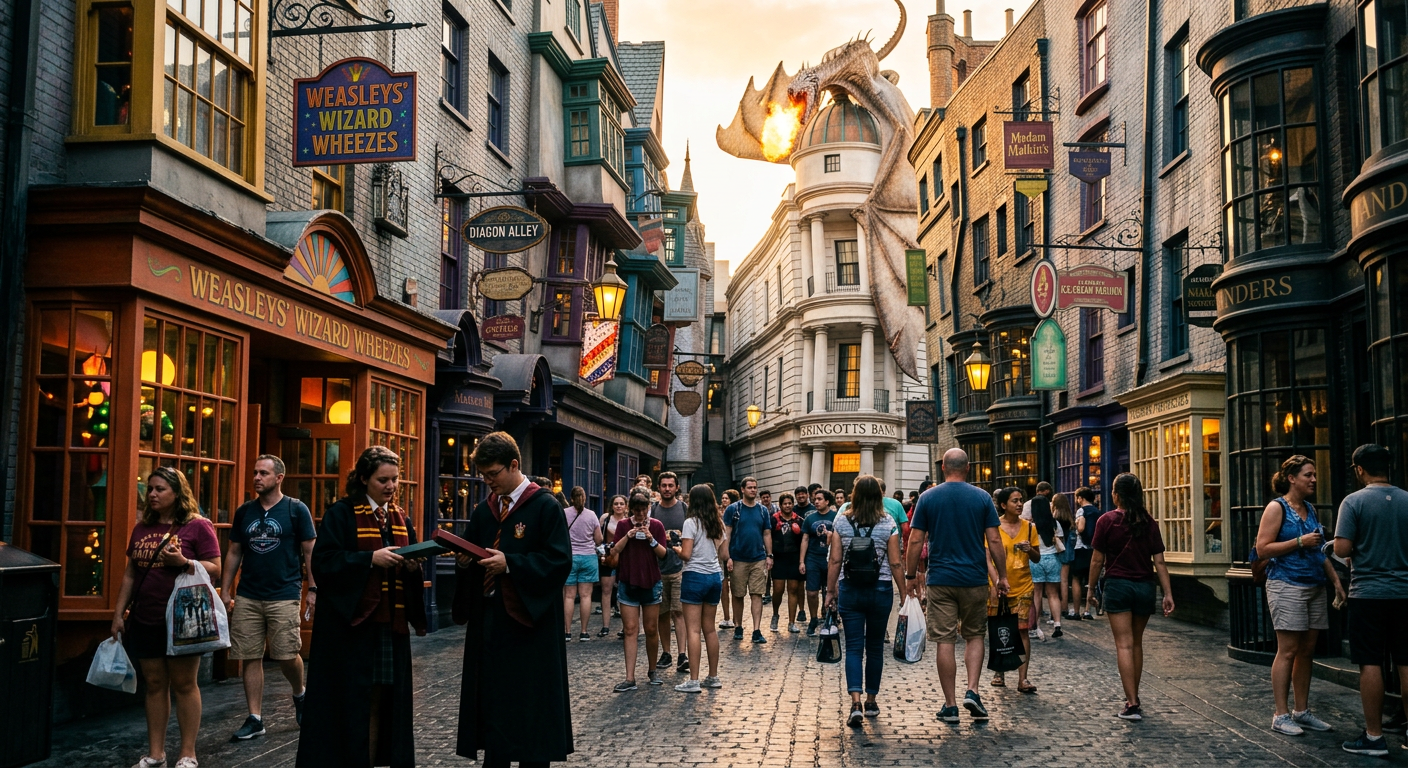O Beco Diagonal é uma das áreas mais imersivas e detalhadas da Universal Studios Florida.