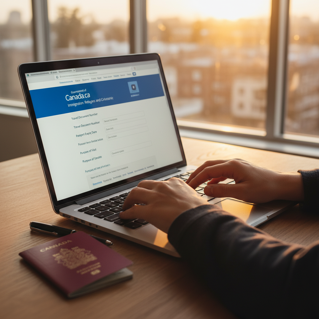 Preenchendo as informações no simulador de vistos, um passo crucial para sua viagem.