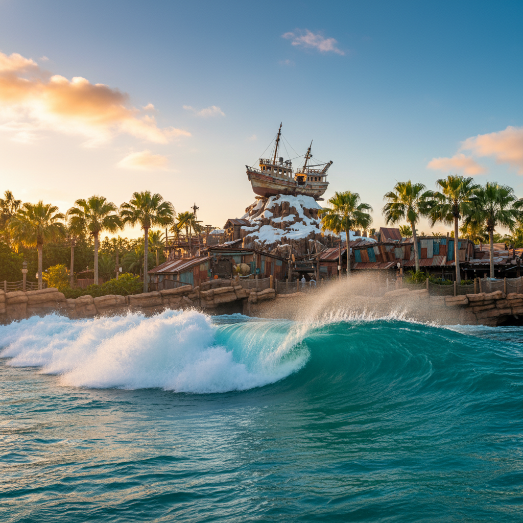 A famosa piscina de ondas do Typhoon Lagoon, um dos maiores atrativos do parque.