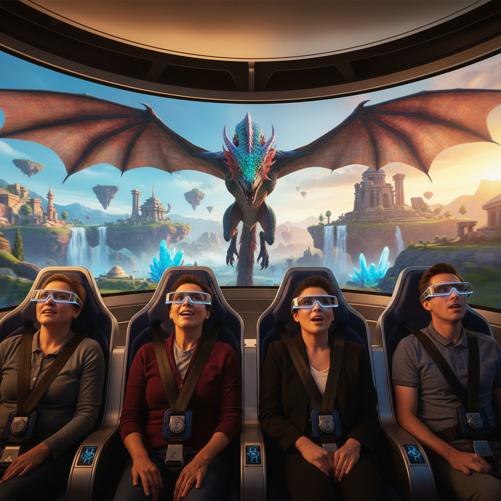 A imersão em 3D e o movimento são cruciais para a experiência nos simuladores de Orlando.
