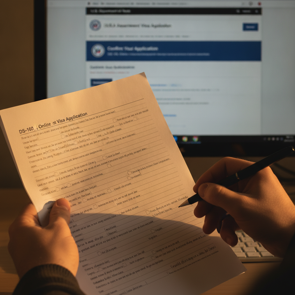 Preenchendo o formulário DS-160, uma etapa crucial do processo.