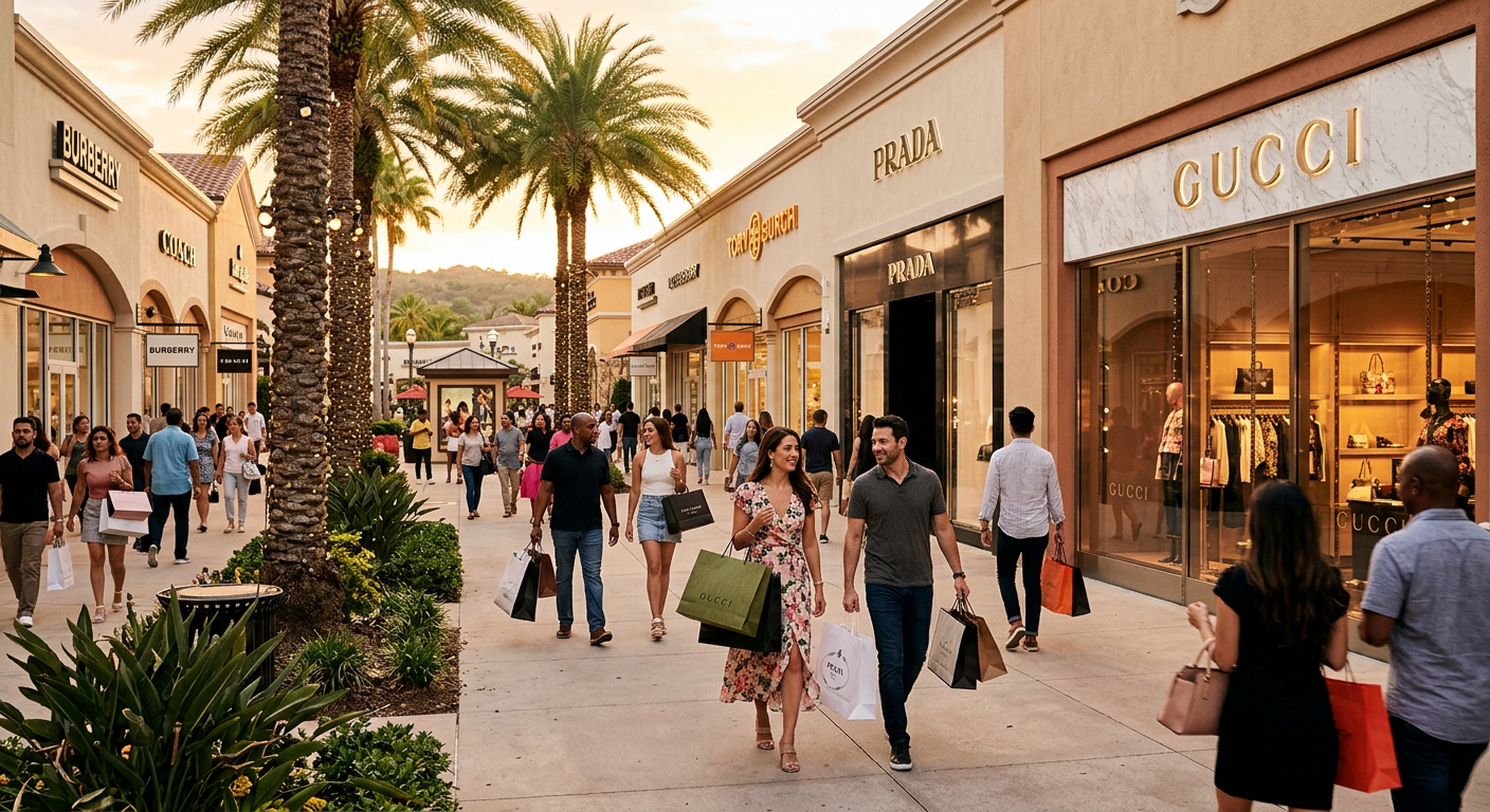 Shoppers aproveitando as ofertas no Orlando Premium Outlets – Vineland Avenue.