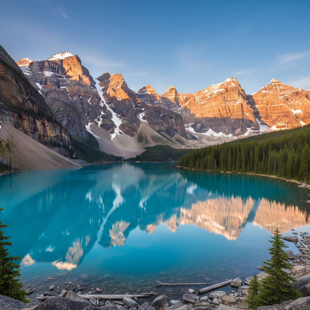 O Lago Louise em Banff é um cartão postal do Canadá, com suas águas glaciais e as montanhas ao redor.