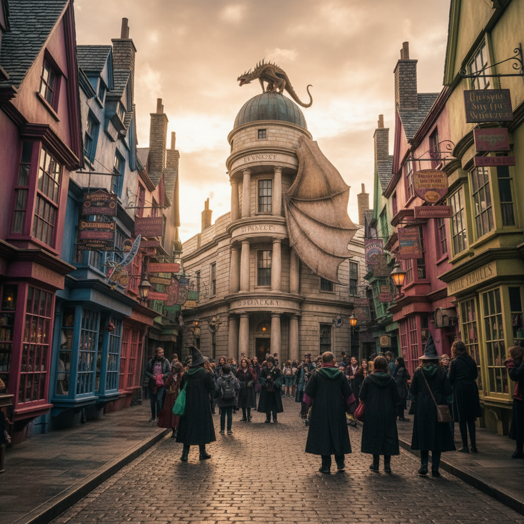 O Beco Diagonal no Universal Studios Florida, uma recriação mágica do mundo de Harry Potter.