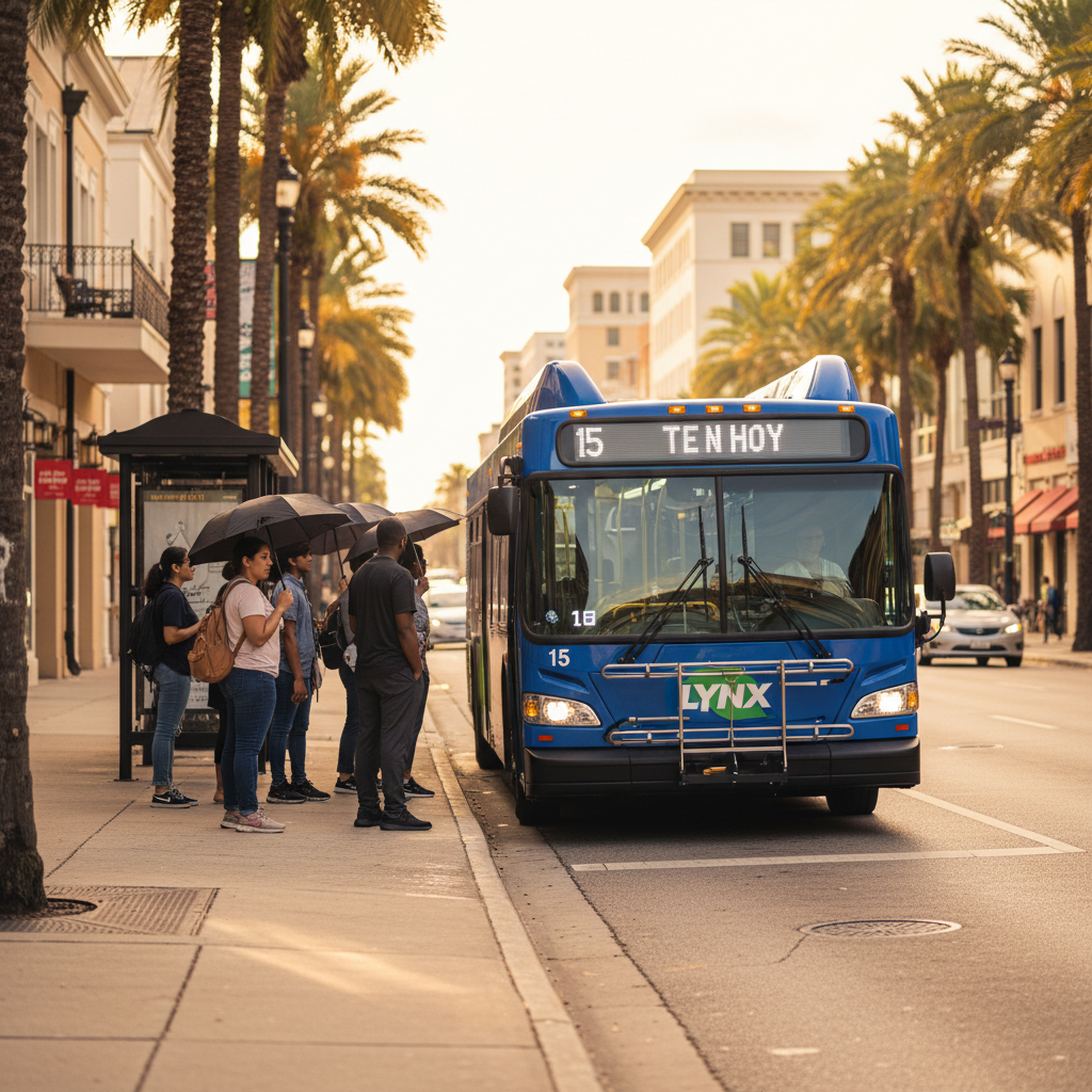Ônibus da rede Lynx, uma opção econômica para se locomover em Orlando.