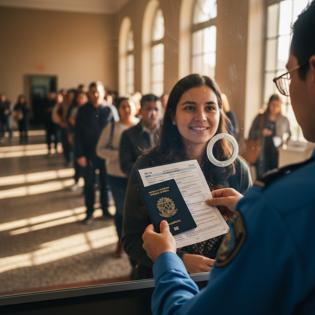 Apresentação de documentos durante o processo de solicitação do visto americano.