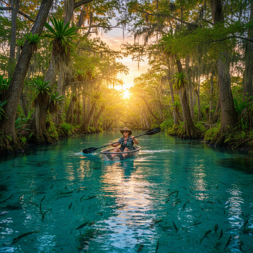 Explore as águas calmas de Shingle Creek de caiaque para uma experiência única na natureza.