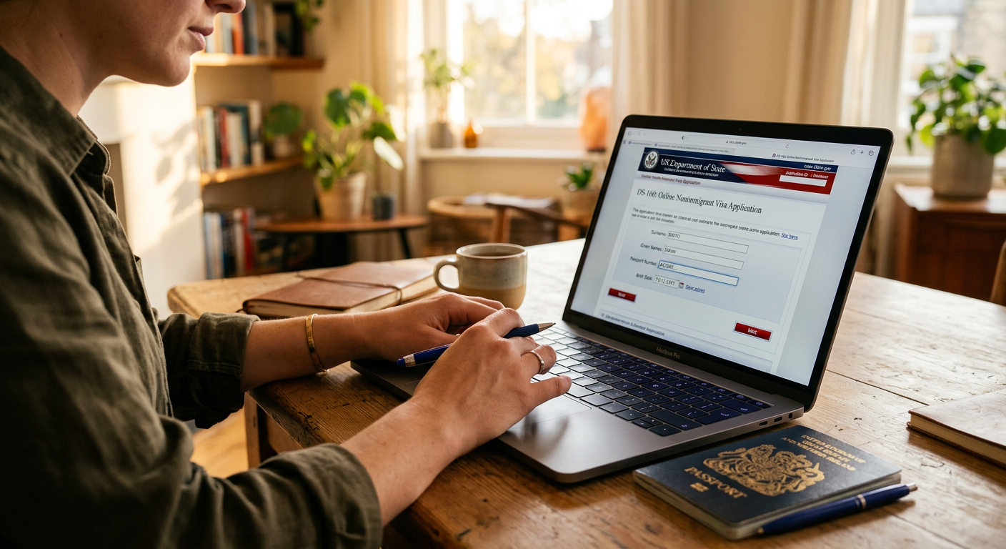Preenchendo o formulário DS-160 online, um passo crucial na solicitação.