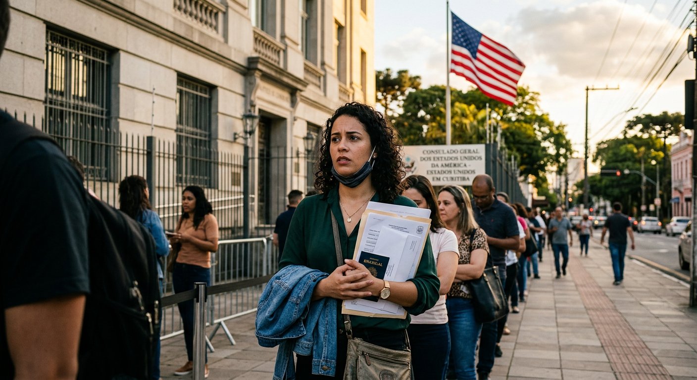 Aguardando a sua vez no Consulado: um momento crucial do processo.