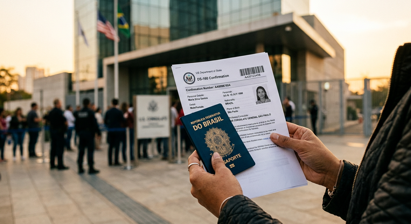 Prepare todos os documentos e não se esqueça da página de confirmação do DS-160 e do agendamento.
