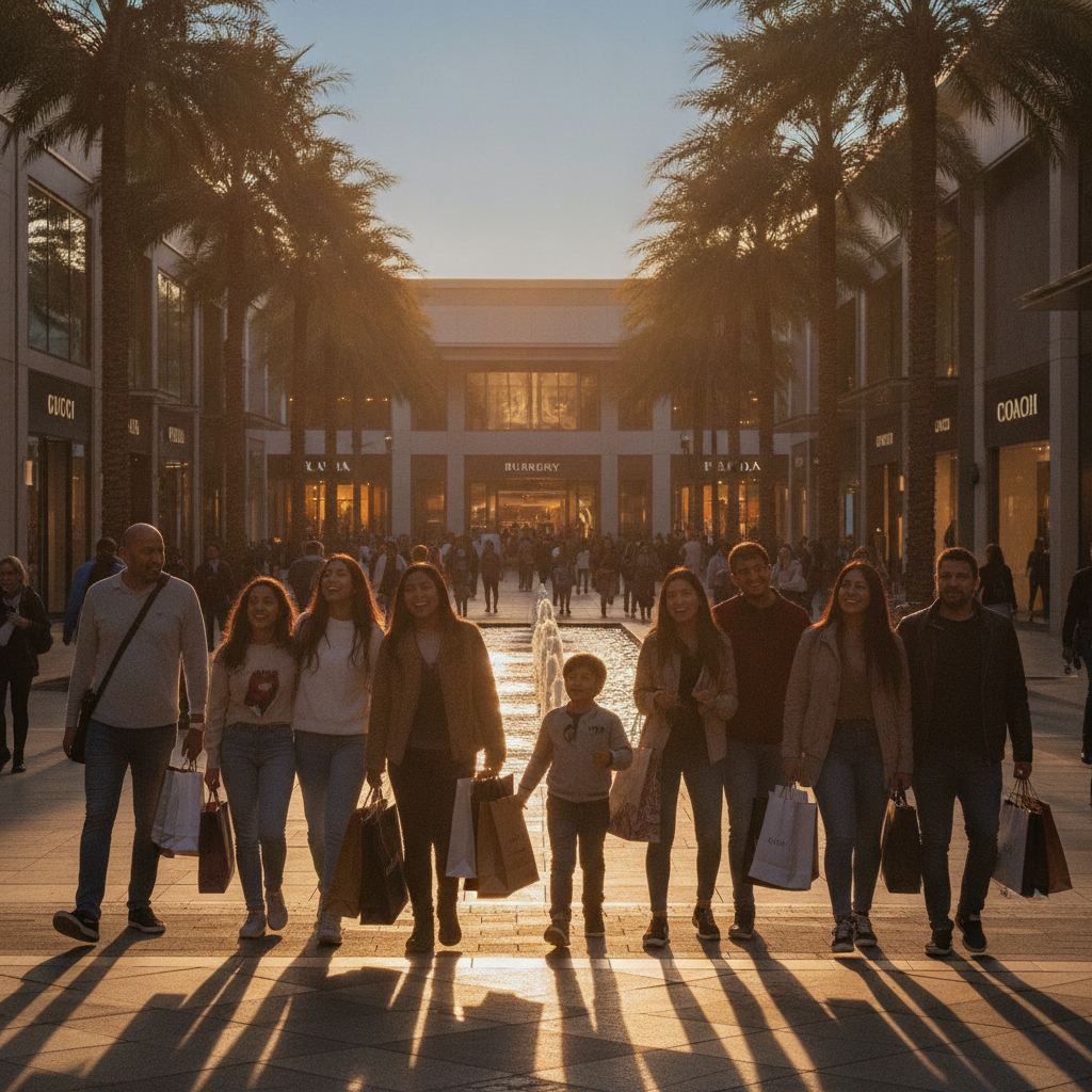 Shoppers exploram as lojas repletas de ofertas no Orlando Vineland Premium Outlets.