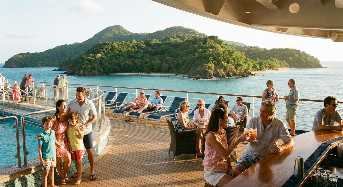 A bordo, a diversão é garantida para todas as idades, com piscinas, shows e muito mais.