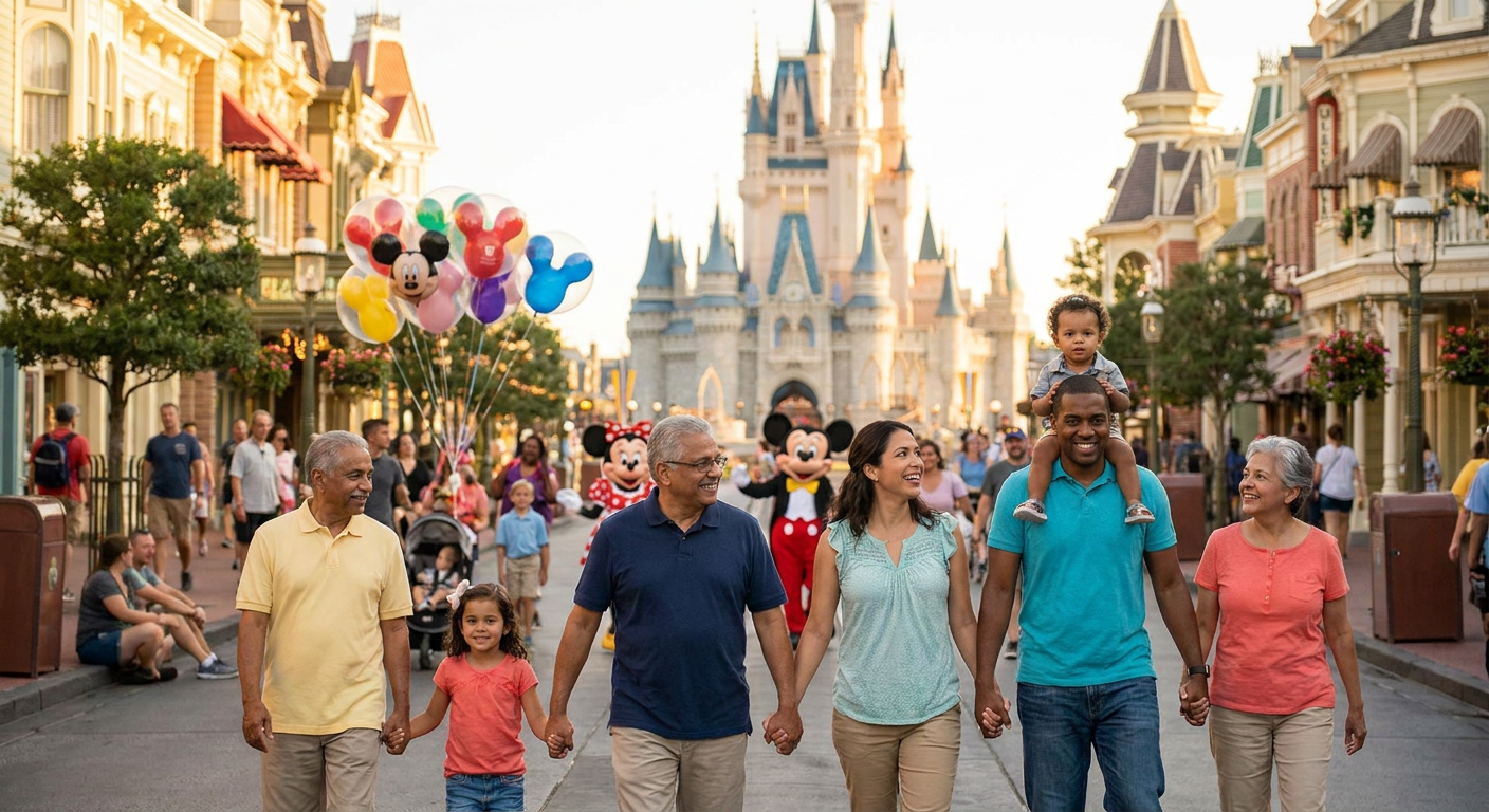 A emoção de chegar ao Magic Kingdom pela primeira vez é inesquecível para todas as idades.