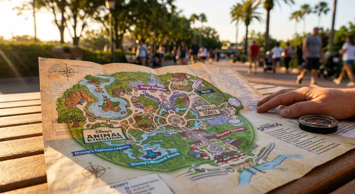 Mapa geral do Walt Disney World Resort, essencial para planejamento.