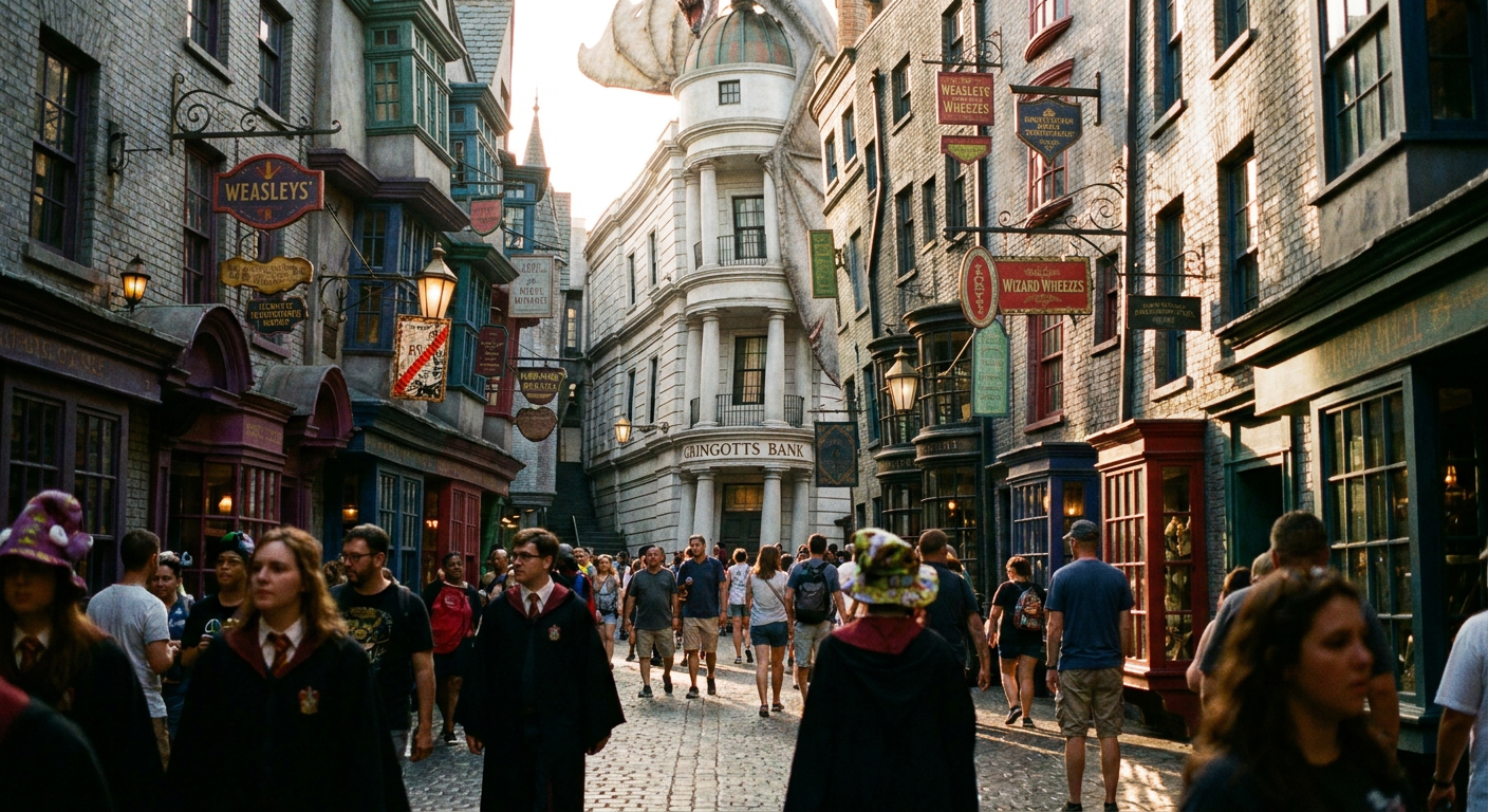 Passeie por Diagon Alley, onde a magia de Harry Potter ganha vida.