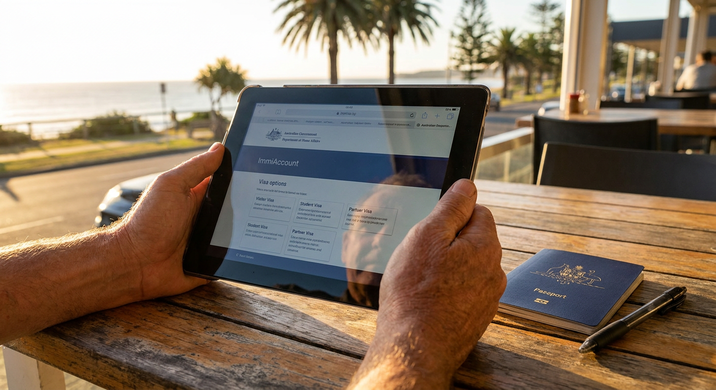 Plataforma ImmiAccount do governo australiano para aplicação de vistos online.
