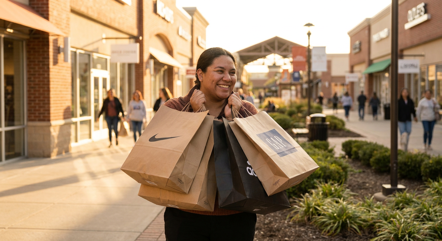 Comemoração após um dia de compras bem-sucedido nos outlets de Orlando.